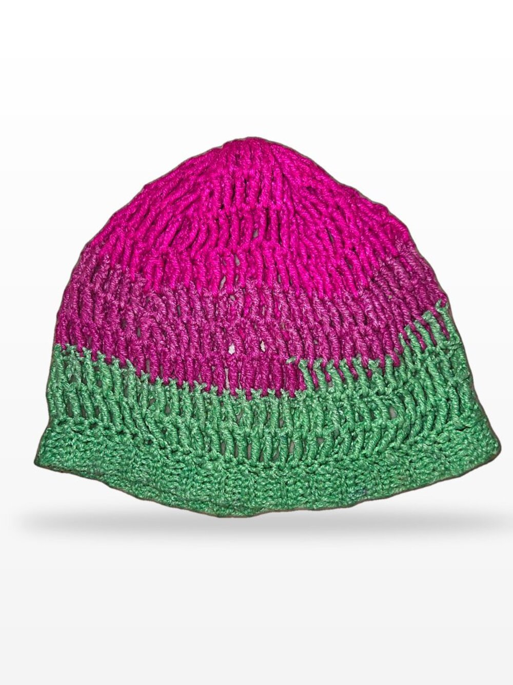Handmade Crochet Beanie Hat, Pink Purple Mint, Lacy Openwork